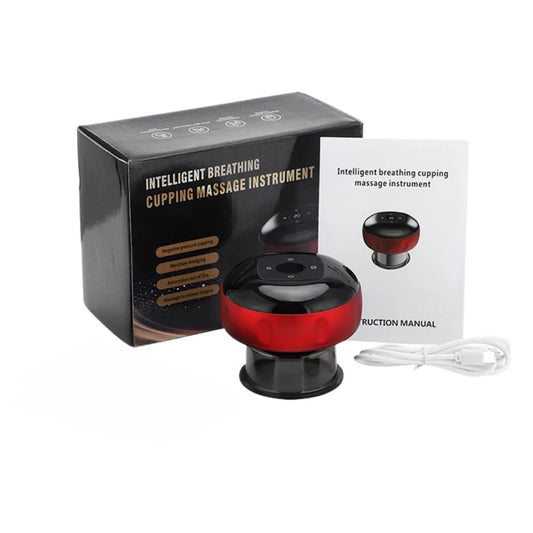 DeepRelief Cupping Massager in red with packaging and manual